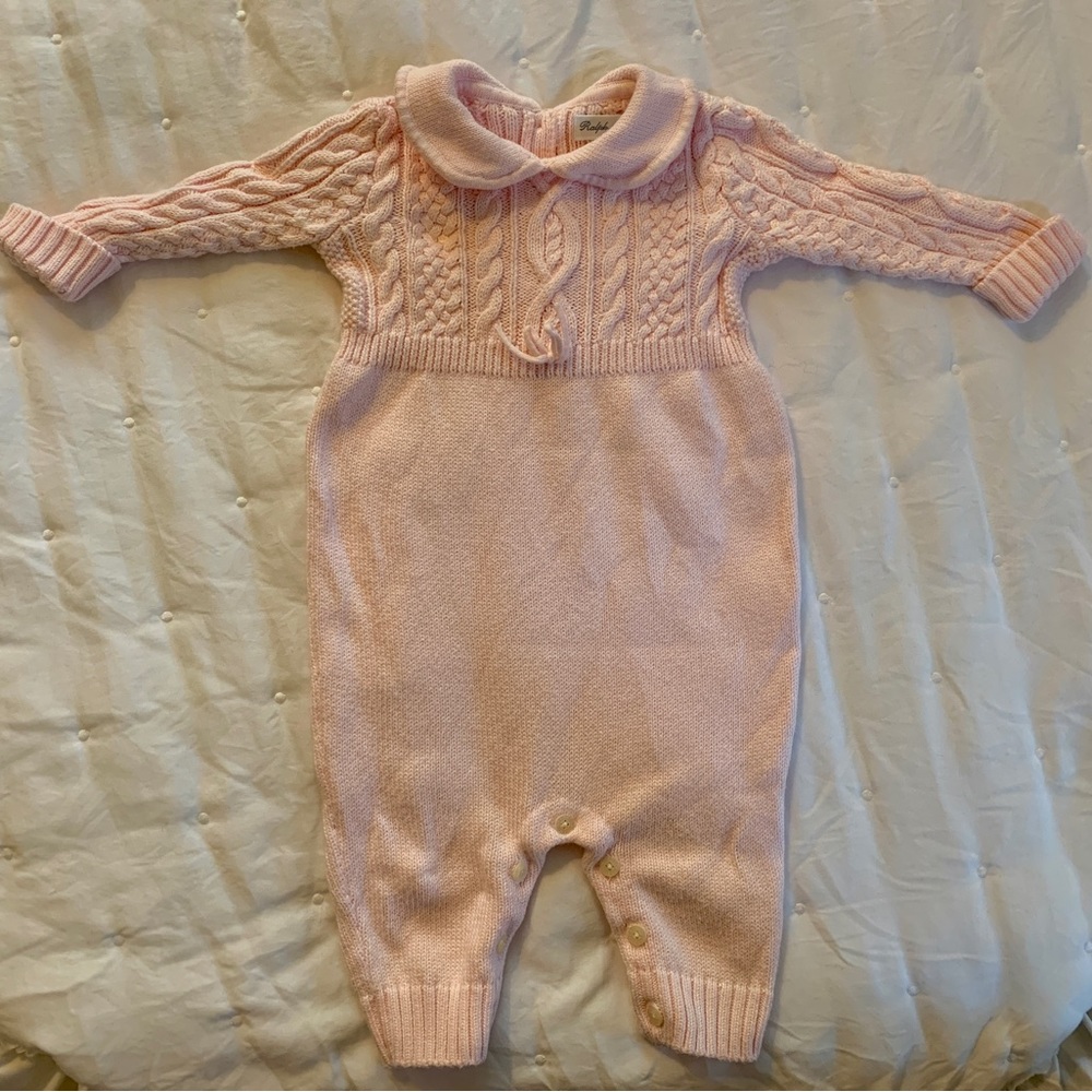 Ralph Lauren Cable Knit Onesie Pink